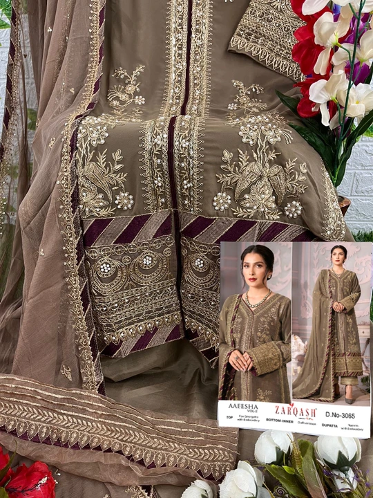 *ZARQASH SUITS®️*

*D. No :- 3065*

      👇🏻Fabric details 👇🏻

*Top* : GEORGETTE  HEAVY EMBROIDE uploaded by business on 12/20/2023