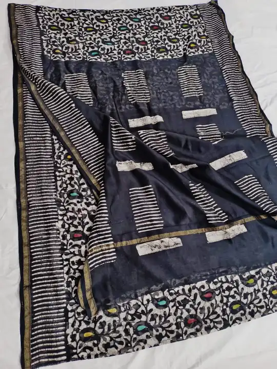 Handblock fancy batik print chanderi saree uploaded by Virasat handloom chanderi on 12/20/2023