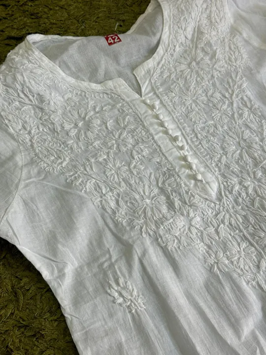 Original Lucknow Chikan White Cotton Kurti... uploaded by business on 12/21/2023