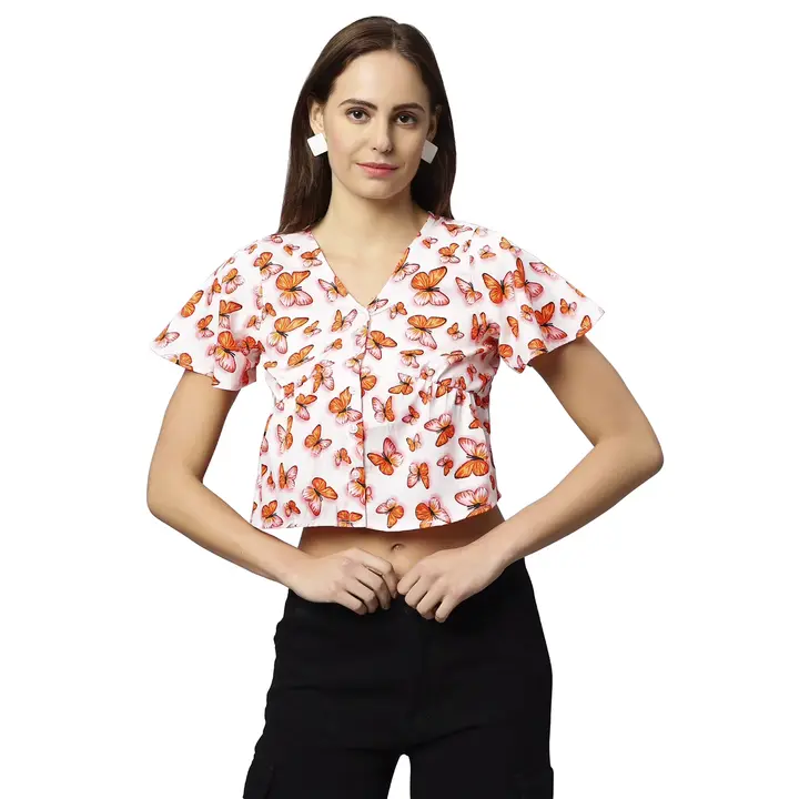 Amizara Women's Coral Butterfly Printed Crop Top  uploaded by business on 12/22/2023