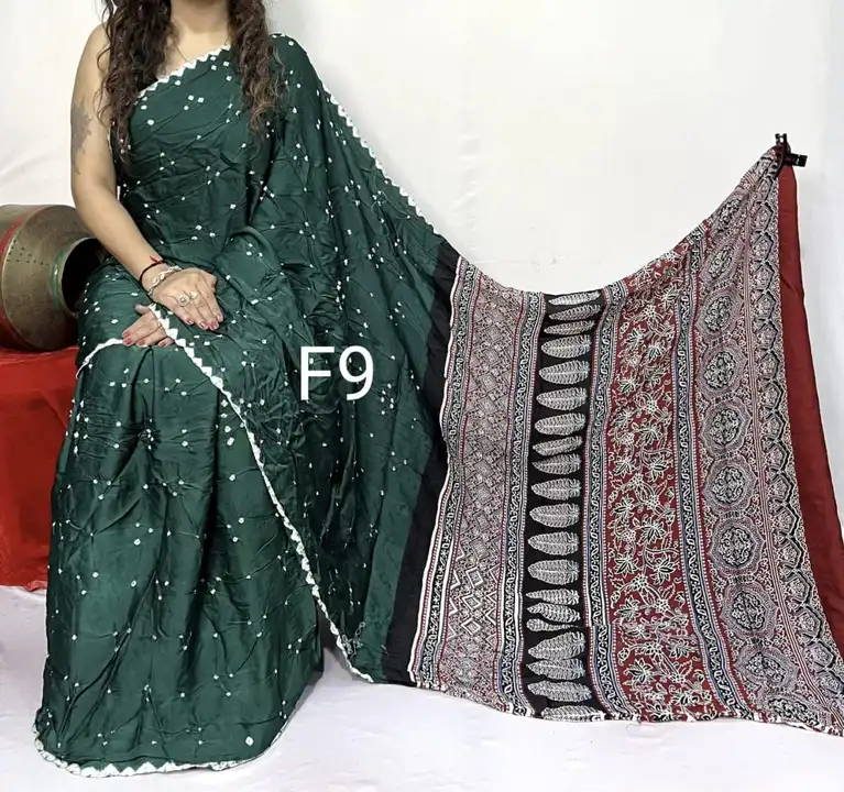 Post image Modal silk Ajrakh with bandhani saree