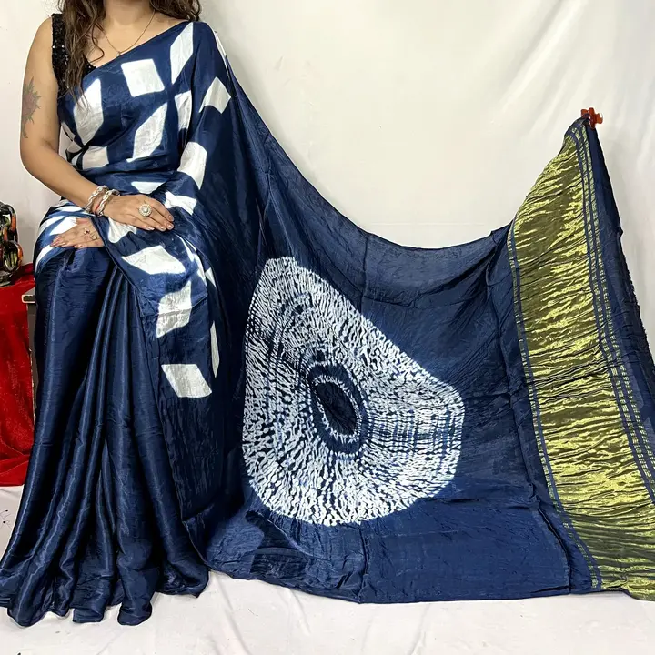 Handblock fancy sibori print model silk saree uploaded by Virasat handloom chanderi on 12/24/2023
