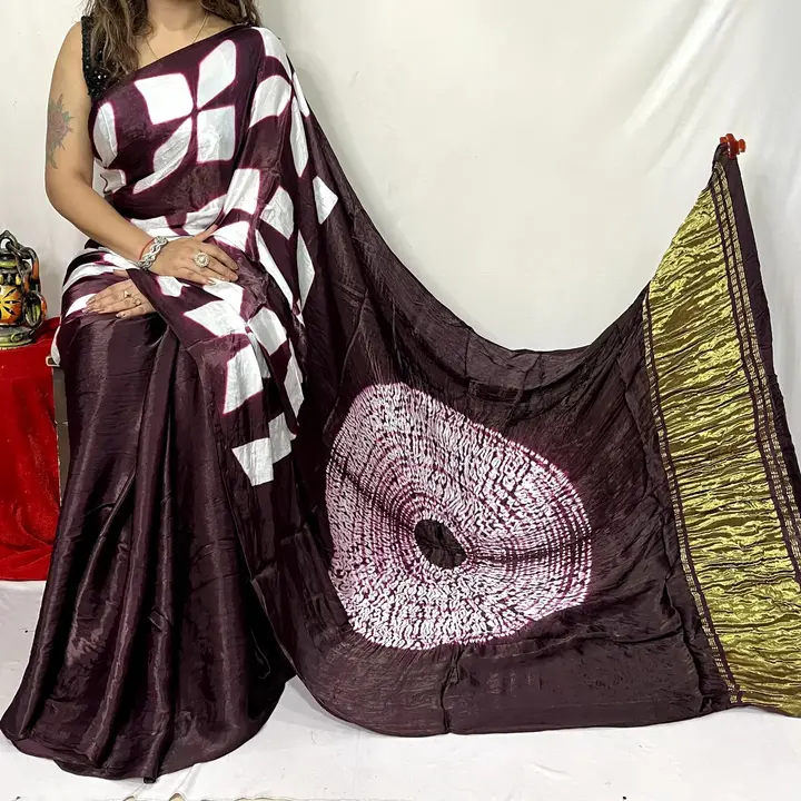 Handblock fancy sibori print model silk saree uploaded by Virasat handloom chanderi on 12/24/2023