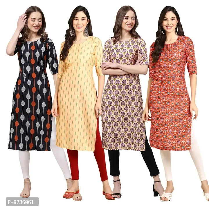 Fashionable straight multicolored printed crepe kurta for women (combo pack of 4) uploaded by Auraconvey on 12/25/2023