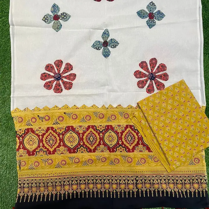 Ajrakh Print and mull cotton dupptta with applique work uploaded by business on 12/25/2023