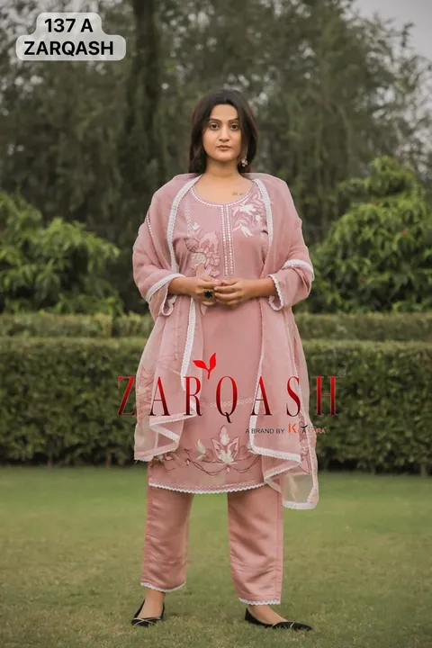 *ZARQASH ®️ READYMADE COLLECTION*

*D. No :- Z-137 ( 4 colour )*

*Fabric Details*

*Top :- Fox Geor uploaded by business on 12/26/2023