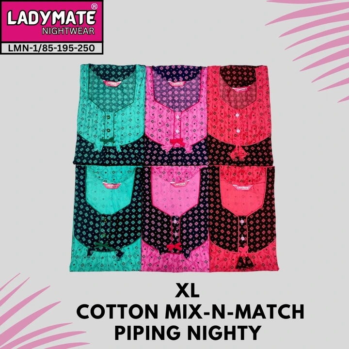 XL COTTON MIX N MATCH PIPING NIGHTY uploaded by Jai Ambe Enterptises on 12/27/2023