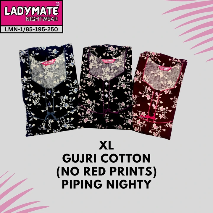 XL GUJRI COTTON PIPING NIGHTY uploaded by business on 12/27/2023