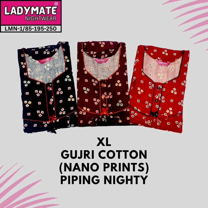 XL GUJRI COTTON PIPING NIGHTY uploaded by Jai Ambe Enterptises on 12/27/2023