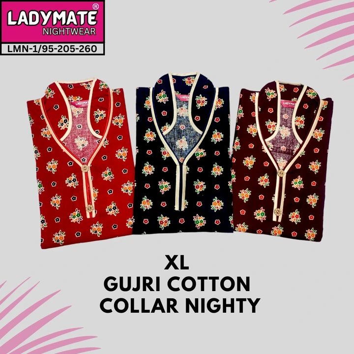 XL GUJRI COTTON COLLAR NIGHTY uploaded by business on 12/27/2023