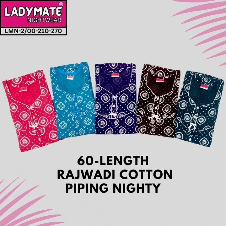 60 LENGTH RAJQADI COTTON PIPING NIGHTY uploaded by business on 12/27/2023