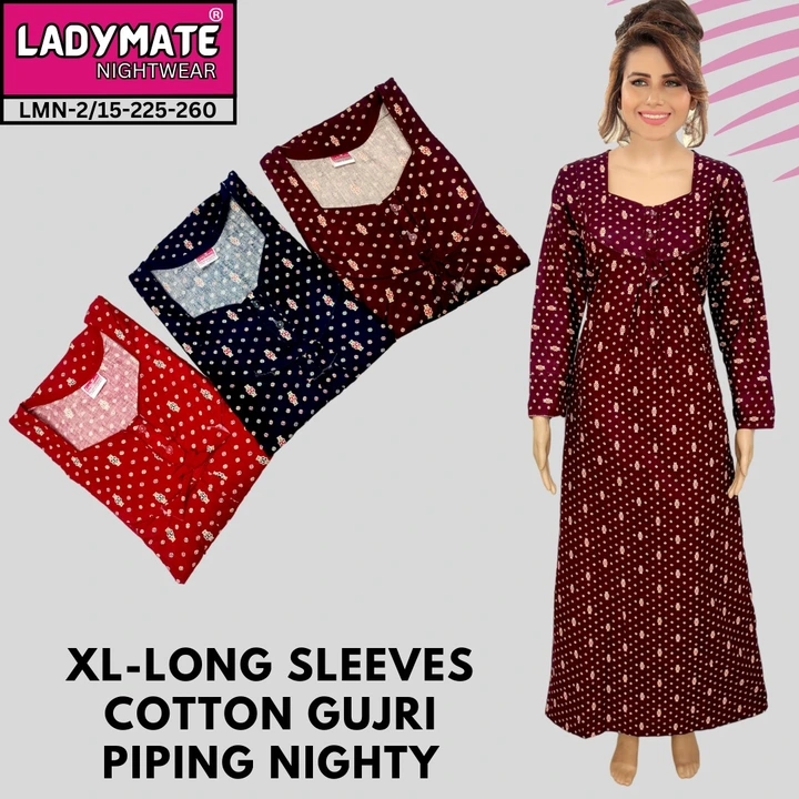 XL LONG SLEEVES COTTON GUJRI PIPING NIGHTY uploaded by business on 12/27/2023