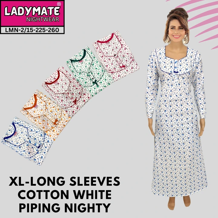 XL LONG SLEEVES COTTON PIPING NIGHTY uploaded by Jai Ambe Enterptises on 12/27/2023