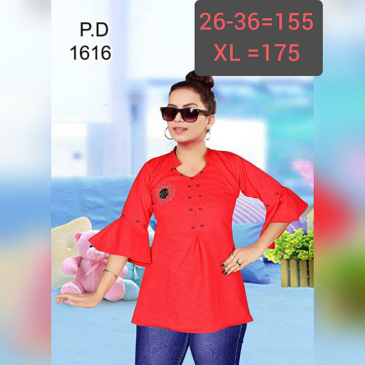 EXCLUSIVE IMPORTED FABRIC WESTERN SHORT TOP FOR KIDS SIZE 26-36 = 6 PIECES
 XL SIZE RATE 175 = 3 PCS uploaded by Ladies Garments on 7/18/2020