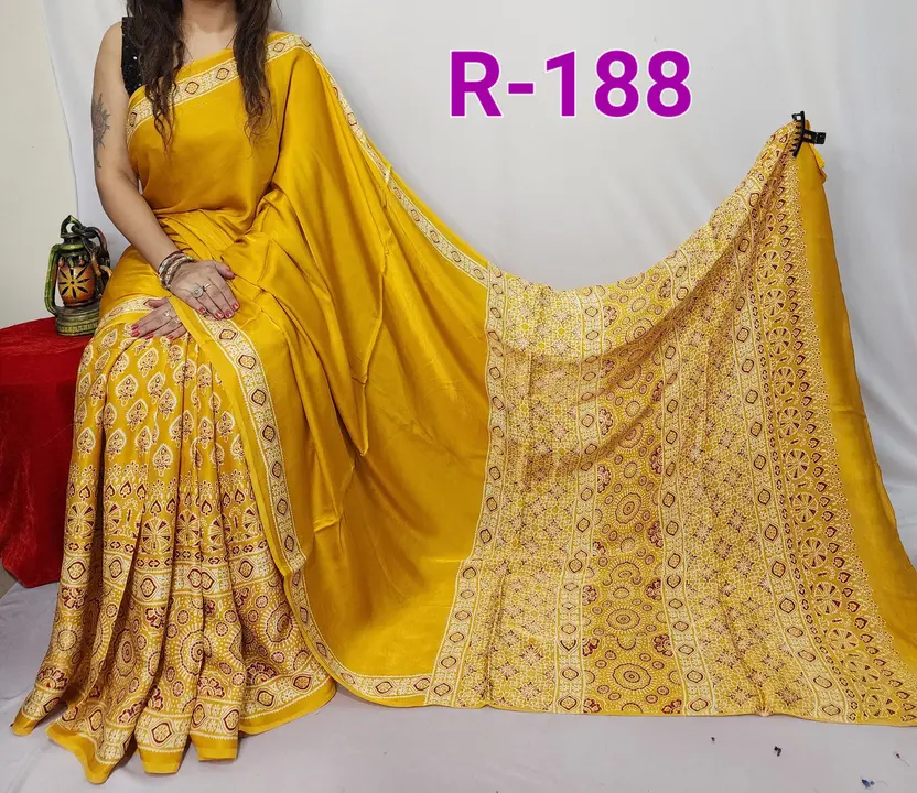 Handblock fancy ajrakh print model silk saree uploaded by Virasat handloom chanderi on 12/27/2023