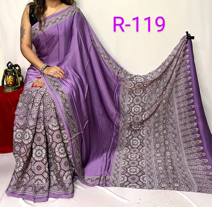 Handblock fancy ajrakh print model silk saree uploaded by Virasat handloom chanderi on 12/27/2023