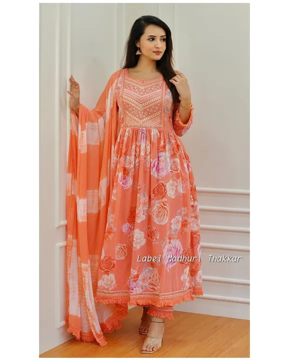 Orange Floral kurti set uploaded by Classic Collection on 12/28/2023