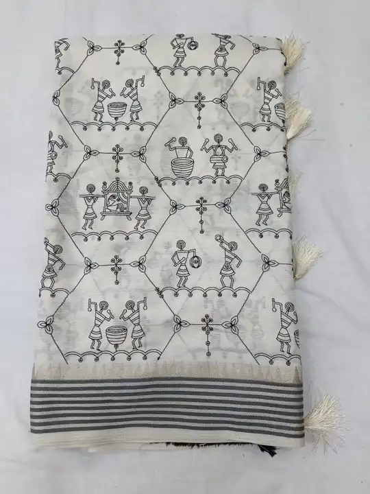 Tusser silk with vorli black embroidery work single matching with pallu tassel exclusive design uploaded by M ARVIND & CO on 12/28/2023