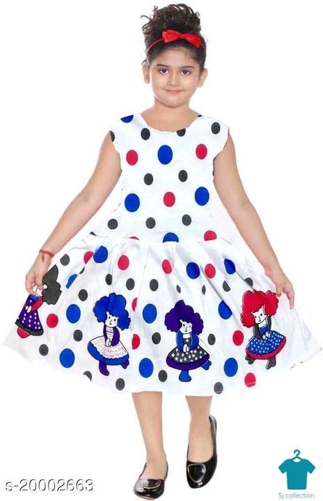 Post image Catalog Name:*Tinkle Trendy Girls Frocks &amp; Dresses*
Fabric: Cotton Blend
Sleeve Length: Sleeveless
Pattern: Printed
Multipack: Single
Sizes: 
Variable (Check Product Description)
Dispatch: 2-3 Days 
Price. 255