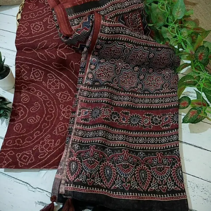 Linen Ajrakh print saree uploaded by era_fashion_apparels on 12/29/2023