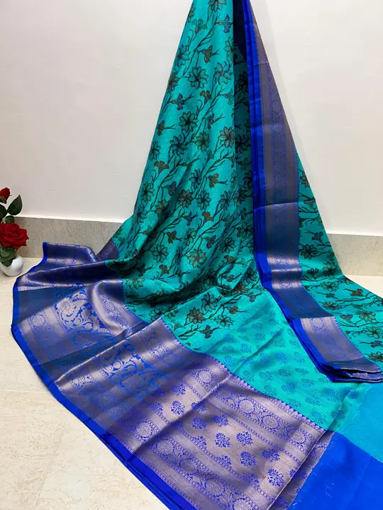 New collection Banarasi kora printed tanchui shoft fancy silk sarees Raning Blause wholesalers and m uploaded by Arbaz sarees manufacturer  on 12/29/2023