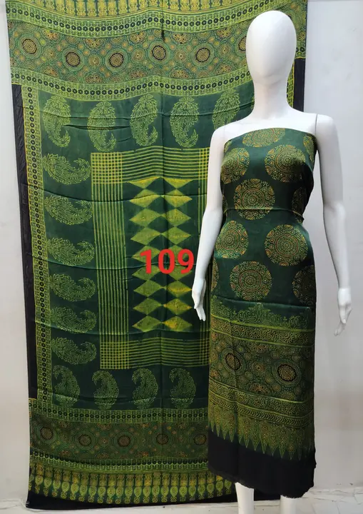 Handblock fancy ajrakh print model silk dress👗 material uploaded by business on 12/29/2023