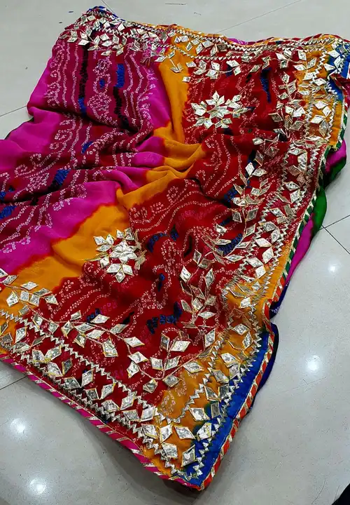 Today sale price 
🌹  *Georgette fabric of bhandej   saree*🌹🌹 pachranga color matching

👌👌 *Beau uploaded by Gotapatti manufacturer on 12/30/2023