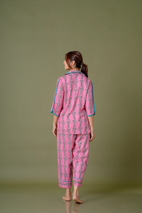 Coord set PREMIUM RAYON PINK COLLAR SET WITH GREEN VINE PRINTED SHIRT AND PJ uploaded by Express Shopping Hub on 12/30/2023