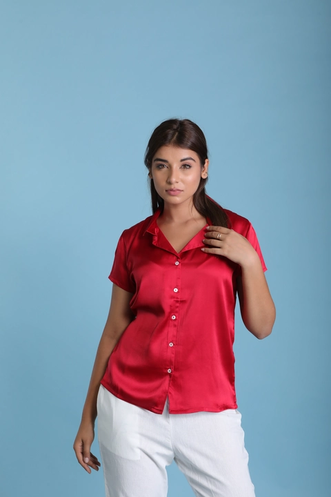 CRIMSON RED PLAIN SILKY SATIN SHIRT PREMIUM COLLECTION  uploaded by Express Shopping Hub on 12/30/2023