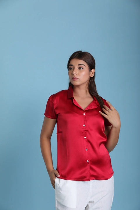 CRIMSON RED PLAIN SILKY SATIN SHIRT PREMIUM COLLECTION  uploaded by Express Shopping Hub on 12/30/2023