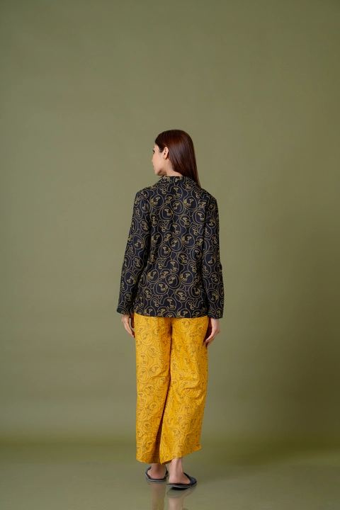 SCRIBBLE FACE PRINTED PREMIUM RAYON BLACK OVERCOAT STYLE SHIRT YELLOW PAJAMA PREMIUM COLLECTION uploaded by Express Shopping Hub on 12/30/2023