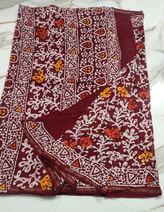 Handblock fancy batik print chanderi saree uploaded by Virasat handloom chanderi on 1/2/2024