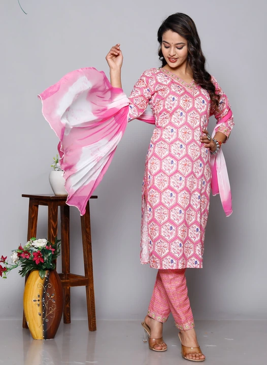 Rayon fabric Sequence Work kurti pant dupatta set  uploaded by Kabir Fashion World on 1/3/2024