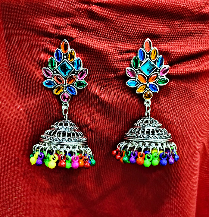 colourful silver oxidised jhumkas uploaded by business on 1/3/2024