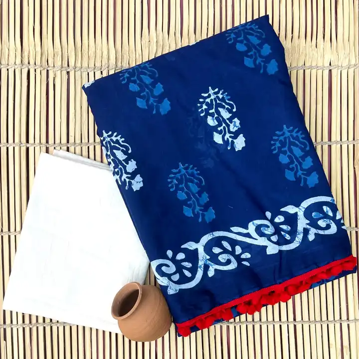 Cotton mulmul saree with Pompom lace  uploaded by The print house  on 1/5/2024
