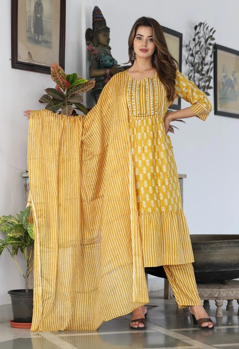 Post image *🌹NEW DESIGN LONCH🌹*
*❤️ FESTIVAL SPICIAL LOUNCH❤️*
*PARTY'WEAR  DESIGN*

*Look straight out of a dreamy movie set as  you turn around and walk in this elegant flaired suit ! The perfect of traditional wear*

KURTI LENGTH - 45-46 INCHES 
PANT LENGTH -38- 39 INCHES 

SLEEVES - 3/4 SLEEVE 
💐FEBRIC - RAYON 
💐DUPPATA - RAYON 
💐DUPPATA -2.15 MTR
💐WORK -  EMBROIDERY DETAILING 

*PRICE :- 599+$*

🌹SIZES :-  M-38, L-40
           Xl-42,  XXL-44

🌹💯% GUARANTEE QUALITY PRODUCTS🌹

FULL  STOCK AVAILABLE 
KEEP POSTING ON YOUR PROTAL AMAZON FLIPKART 
MEESHO ETC