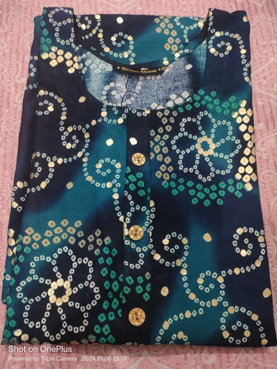 Reyon foil print kurti 140 gsm fabric quality  uploaded by Sirius shine fashion on 1/6/2024