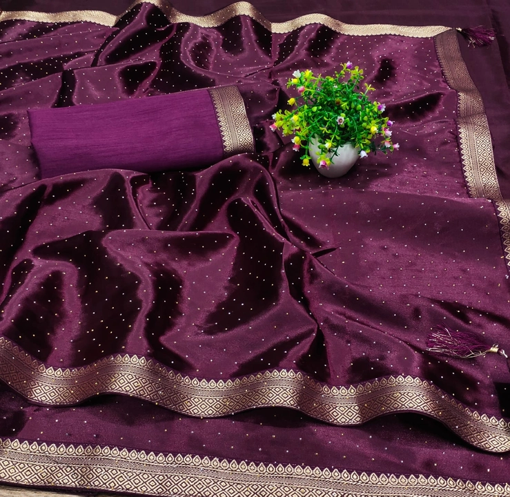 Satin silk saree and Jekad less border with siroskiy diamond work uploaded by Vaiko on 1/7/2024