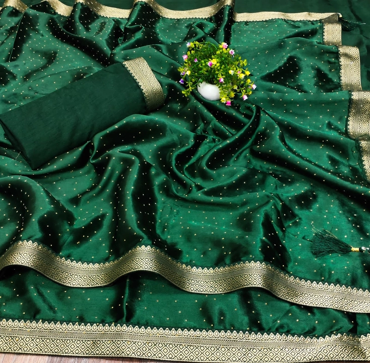 Satin silk saree and Jekad less border with siroskiy diamond work uploaded by Vaiko on 1/7/2024