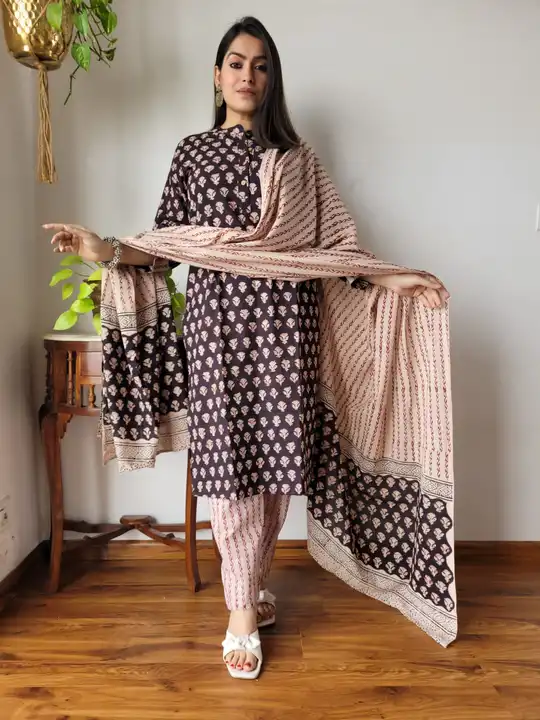 Pure cotton kurti pant set with dupatta  uploaded by The print house  on 1/7/2024