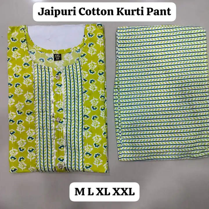 Beautiful Cotton Printed Kurti Pant set for womens with jaipuri print  andlace work