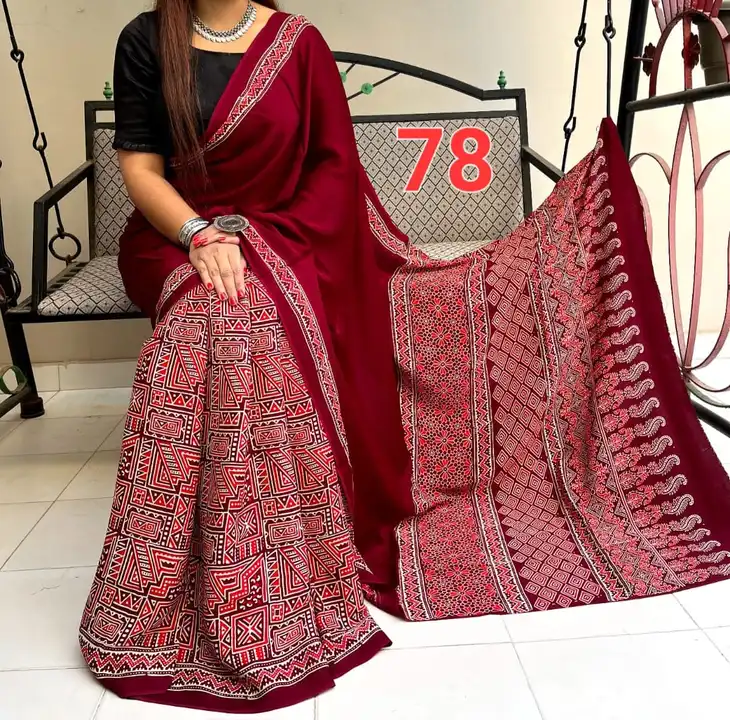 Handblock fancy ajrakh print model silk saree uploaded by Virasat handloom chanderi on 1/7/2024