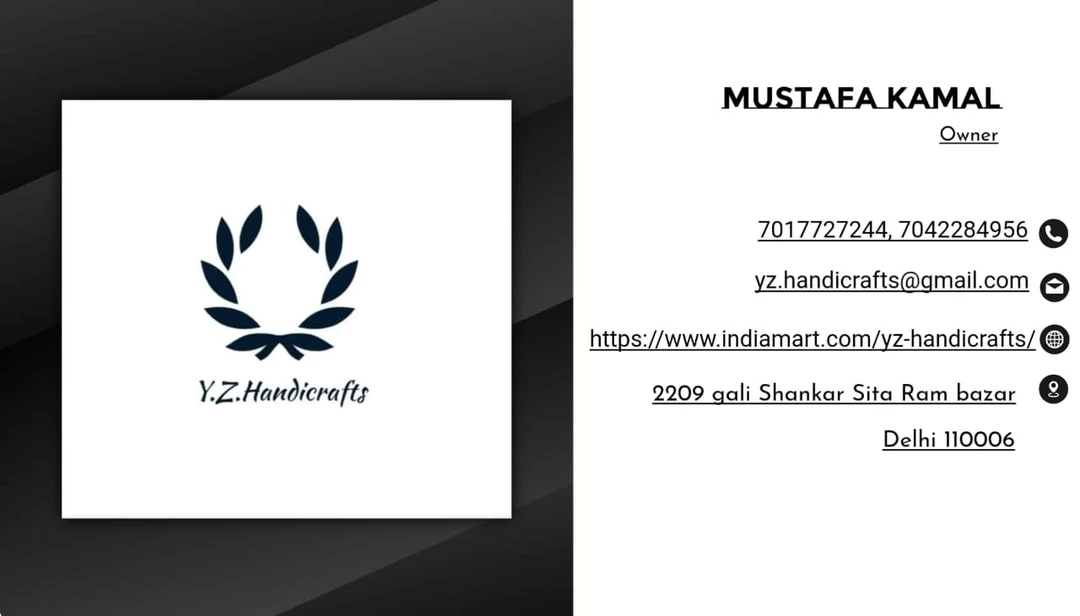 Visiting card store images of Y.Z.HANDICRAFTS
