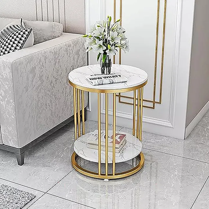 Post image Round Metal Side/End Table Over Lay Top, Home Decor Accent Furniture for Living Room, Bedroom&amp;Office Golden&amp;White