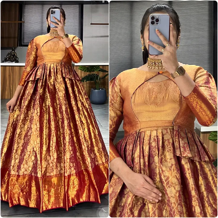 Kanjivaram pattu gown 😍 uploaded by Leedon hub on 1/8/2024