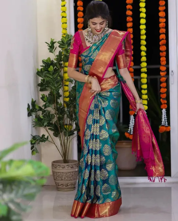 Rich pallu with allover flower golden zari weaving design saree  uploaded by business on 1/9/2024