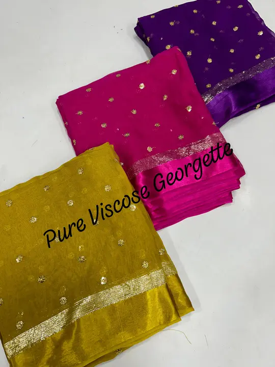 Pure viscose Georgette with satin border with sequence  uploaded by Suyukti Creation on 1/9/2024