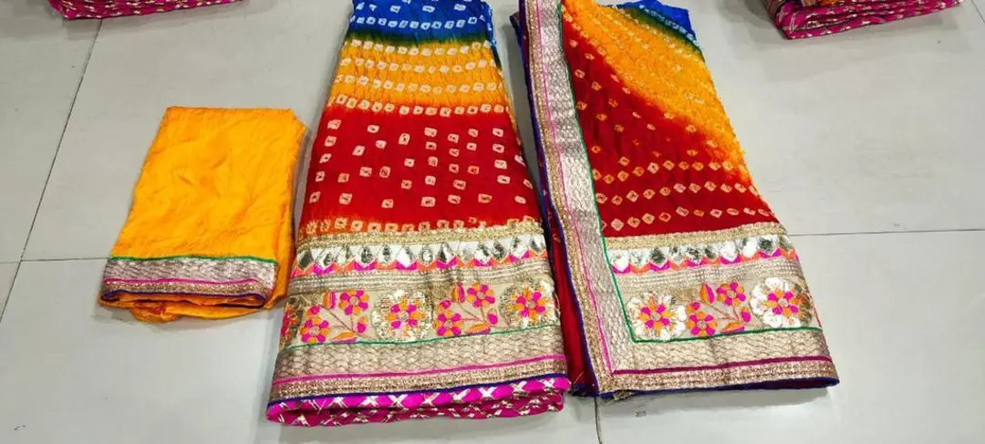 🥰 *Full stitched lahnga* 😍

Bandhej silk full stitched lahnga  with heavy gotta Patti border with  uploaded by Gotapatti manufacturer on 1/9/2024
