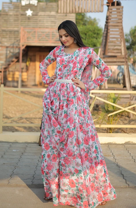 Post image *Premium Readymade Designer Gown-Dupatta Collections* 💃🏼

🥰 *Faux Georgette with unique Flower Print and pure fabric Georgette gown are suitable for Any occasions as well as for casual-wear also it is a great fabric especially for gown Lovers*💗

*#Gownlove*💕

                   *Code:- KA-1022* 

👉🏻*Gown:-*👇🏻
👉🏻 *Fabrics &amp; Work :-* Faux Georgette With Rich Flower Digital Print work

👉🏻 *Size :-* *M(38”),L(40”),XL(42”),XXL(44”)*

👉🏻 *Sleeves :-* Full sleeves
👉🏻 *Length :-* 56 Inch
👉🏻 *Flair :-* 8 Meter
👉🏻 *Lining(Inner) :-* Crepe silk (full upto bottom)
 
👉🏻 *Dupatta:-*👇🏻
👉🏻 *Dupatta Fabric :-* Georgette with Flower rich digital Print
👉🏻 *Dupatta Length :-* 2.25 Meter

👉🏻 *Belt* : Fancy Belt 

👉🏻 *Package Contains:-* Gown, Dupatta, Belt

👉🏻 *Weight : 0.800 kg*

👉🏻 *Rate : 999/-INR*

#Printcenter #floralgown #gown #printedgown #Georgettegown #style #dresslook #gowncollection #frock #peachgown #readytowear #trendygown #toptrendgown #goldbelt #fancybelt #gownstyle #yellowgown #whiteBelt #Kumarigowns