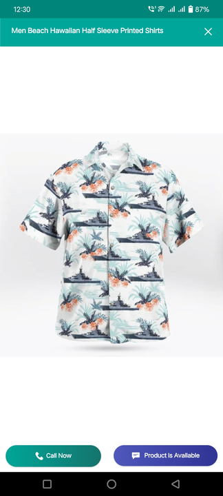 Hawaiian beach shirt  uploaded by Parvez clothing co export pvt ltd on 1/12/2024